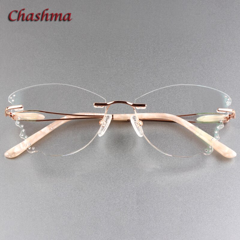 Rhinestone titanium ramme gennemsigtige linser kantløse briller lys ramme kvinder gradient glas recept gradueringsbriller: Default Title