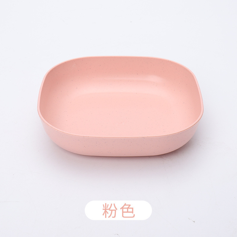 2PCS Wheat Straw Plate Nut Cake Fruit Snack Dessert Tray Storage Microwaveable Spit Bone Sauce Dish Round Kitchen Plastic Plates: Pink 2PCS