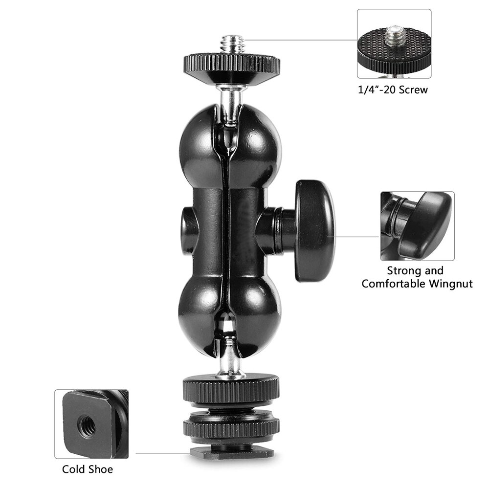 Multi-Function Double Ball Head Articulating Magic Arm w/ Shoe Mount 1/4 Screw for Camera Monitor Led Light Camera Cage