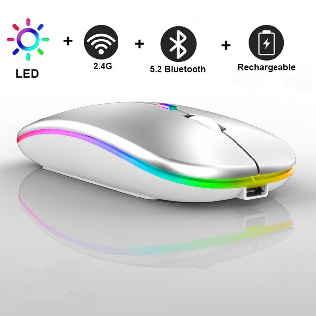 Bluetooth Wireless With USB Rechargeable RGB Mouse BT5.2 For Laptop Computer PC Macbook Gaming Mouse 2.4GHz 1600DPI: green