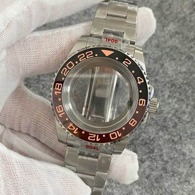 40Mm Transparante Bodem Horloge Case + Zand Riem Strap Extension Gesp Platte Saffierglas Geschikt Voor NH35/NH36 beweging: Black Coffee GMT