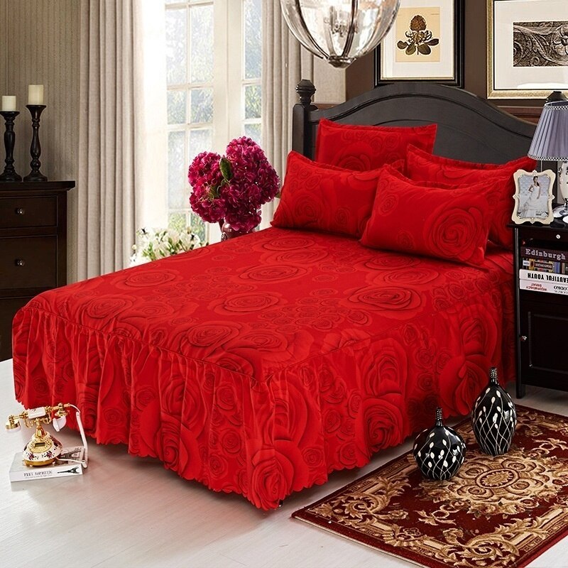 Rose Flowers Home Bed Sheet Cotton Red Bedding Bedspread