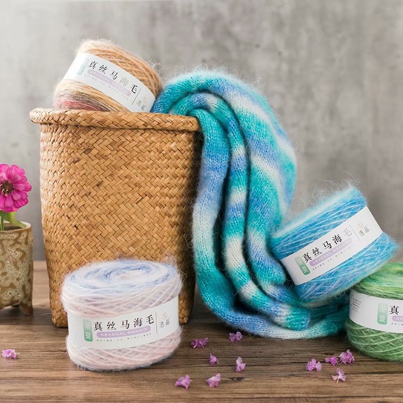 Fils de laine Mohair tricoté, 100g, mélange de laine pour tricoter des cheveux longs, pull arc-en-ciel en cachemire pour bébé