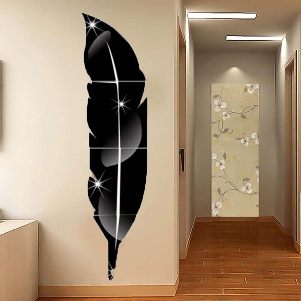 Bladform spejl klistermærker sølv guld sort selvklæbende stue soveværelse baggrund wallsticker aftagelig boligindretning