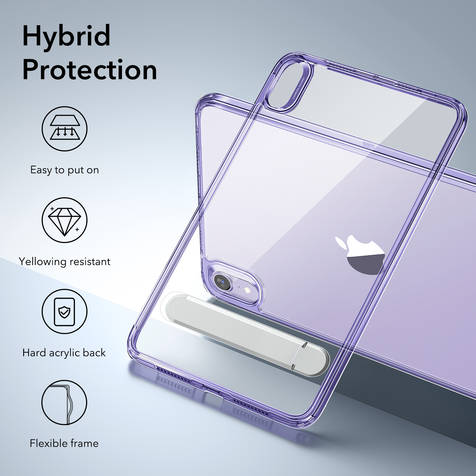 ESR-Kickstand Case for iPad Mini 6) Mini 7) Hybrid Protection Clear Back Cover with Stand Support Pencil Pro & Pencil