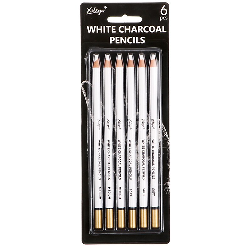 6Pcs White Charcoal Pencil Drawing Set Soft &amp; Medium Sketching Pencil Art Supply