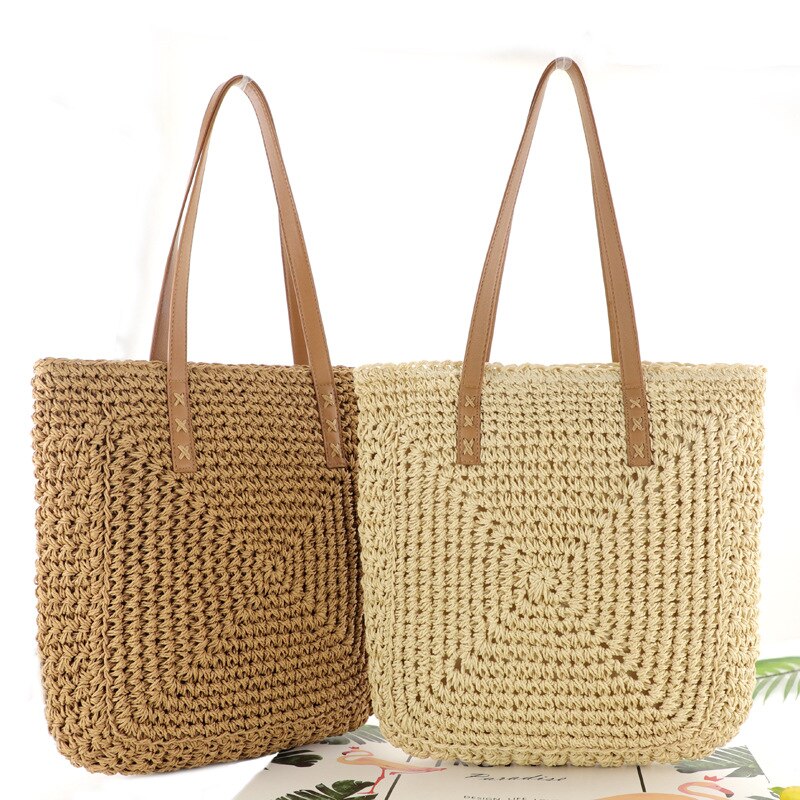 Borsa da donna intrecciata estiva borsa da donna in paglia di grande capacità Shopper Beach borse fatte a mano di Design per donna borsa a tracolla femminile di moda
