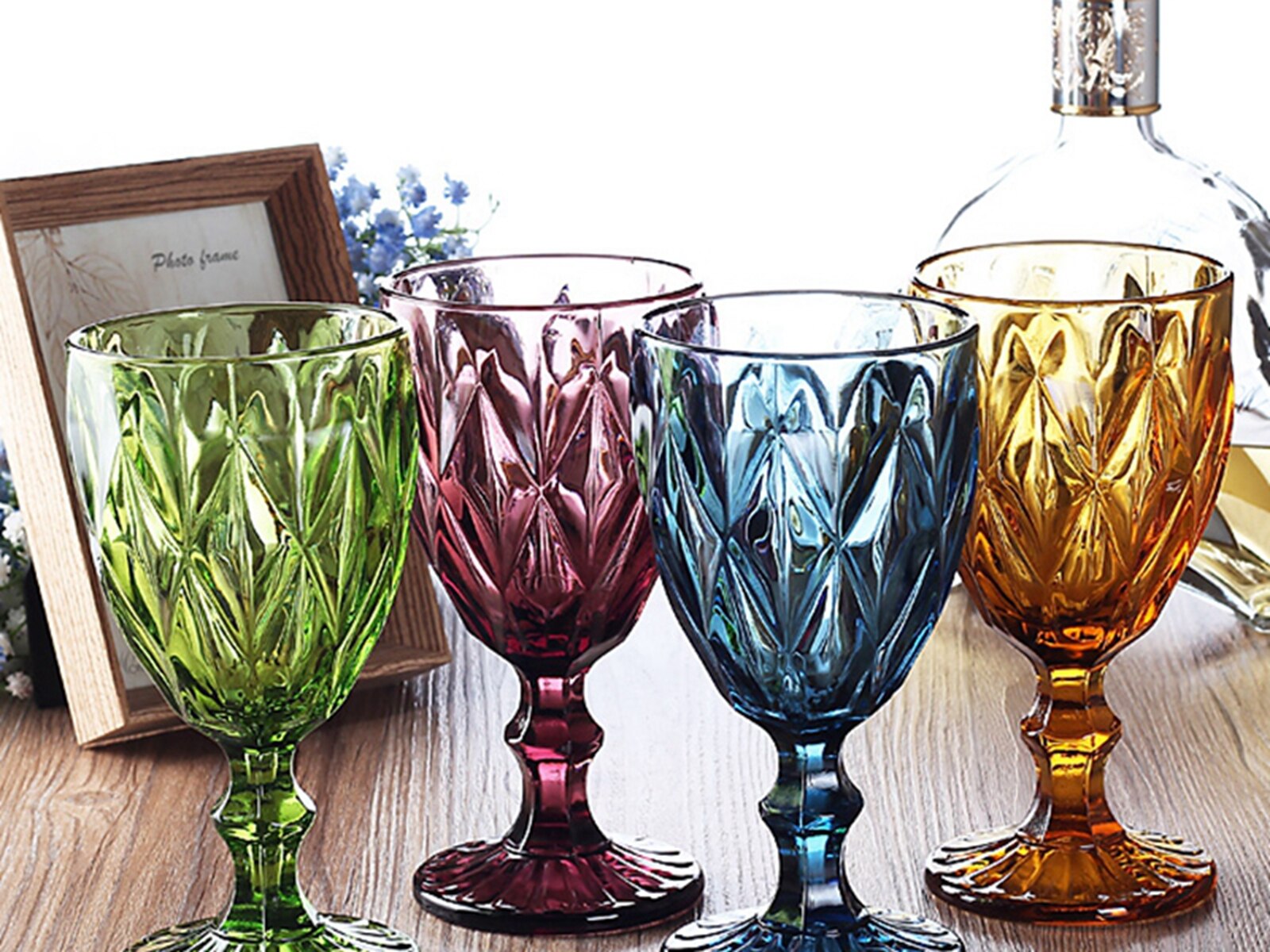 4 st set 330ml flerfärgad relief rödvinsglas kopp graverad prisma blandad färg fotbägare cocktailglas whiskykoppar