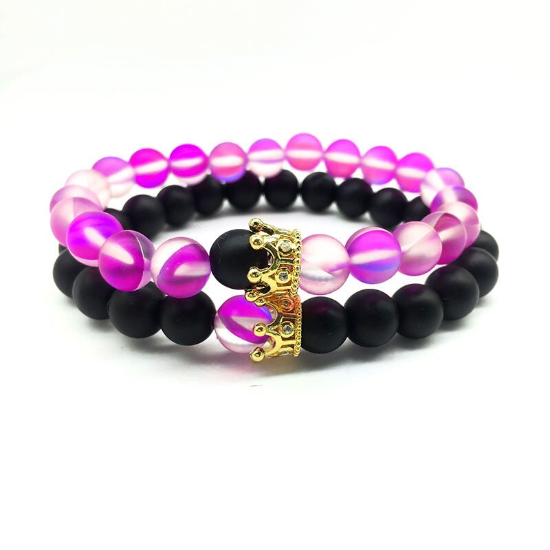 1pc luxo branco moonstone grânulos strand pulseiras com coroa opala frisado opala mão braclet feminino opala pulseira jóias: purple