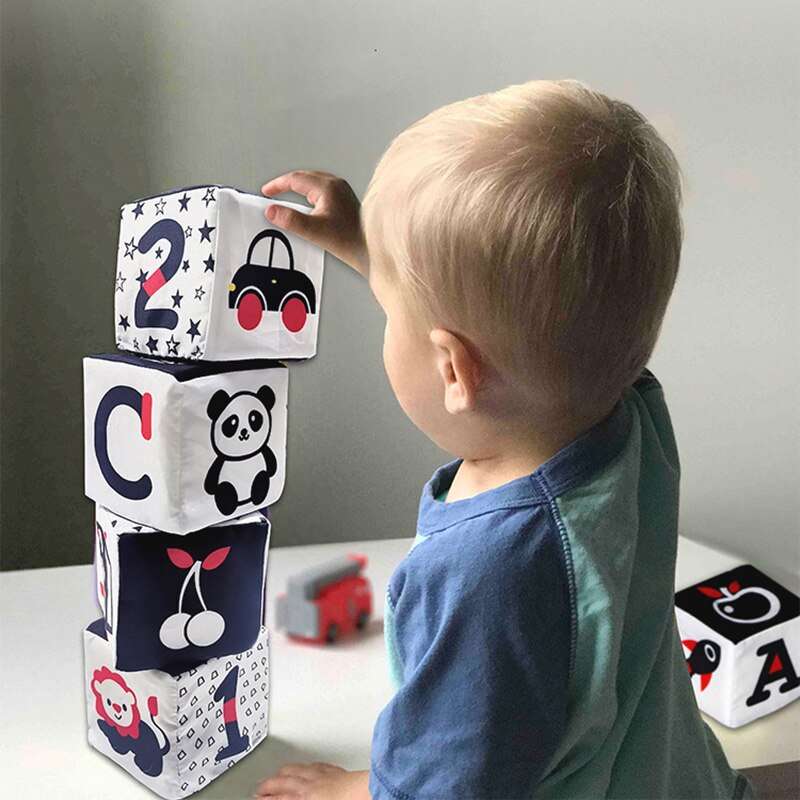 Cubo nero bianco animale integrazione sensoriale 0-24 mesi bambino giocattoli educativi precoci giocattoli di addestramento panno morbido Puzzle