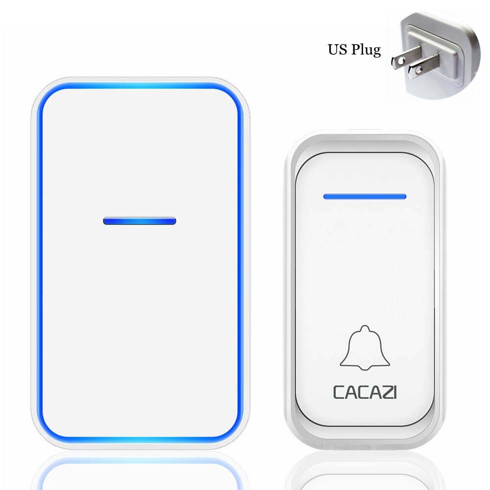 CACAZI Draadloze Deurbel Waterdicht 300M Remote 1 2 Knop 1 2 Ontvanger US EU UK Plug Smart Home Welkom bellen Deurbel: white 1x1 US