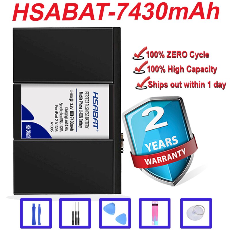 Top Brand 100% 7430mAh A1395 Battery for iPad 2 A1395 A1396 A1397 A1376 A1316 in stock