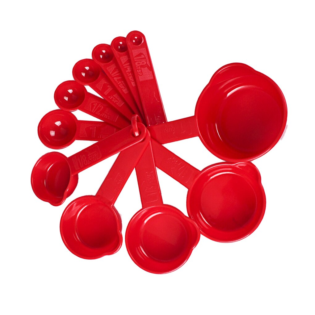 11pcs/set Measuring Cups Graduated Kitchen Measuring Tools Plastic Household Meaurement Spoons: Rood