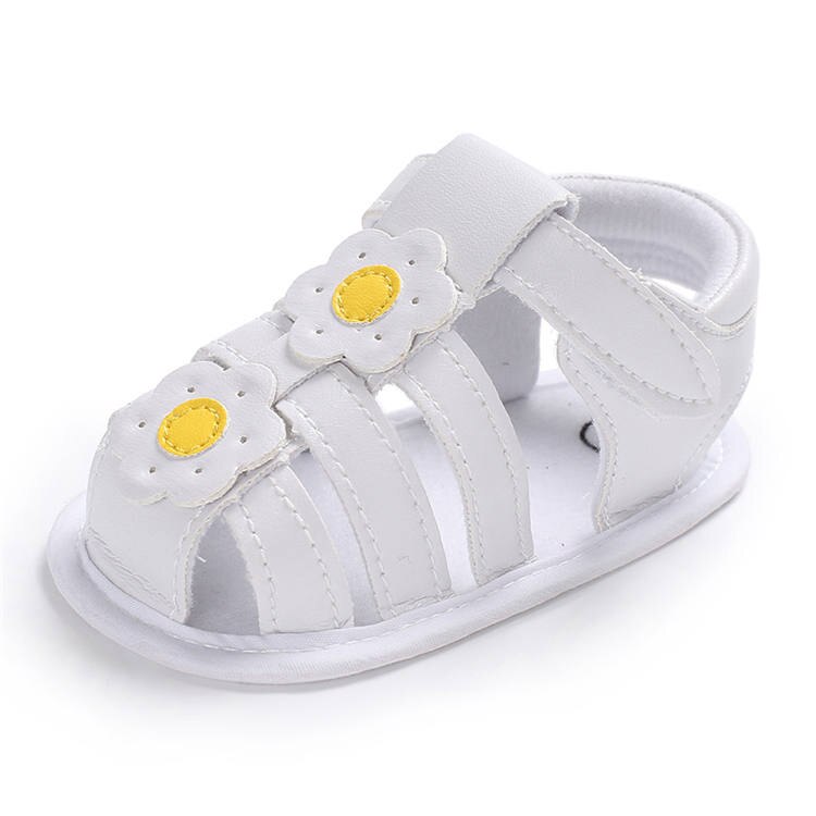 Sandales pour -né, semelle en coton antidérapante, motif de fleurs blanches, chaussures d'été pour les premiers pas des bébés de 0 à 2 ans: YELLOW / 0-6 mois