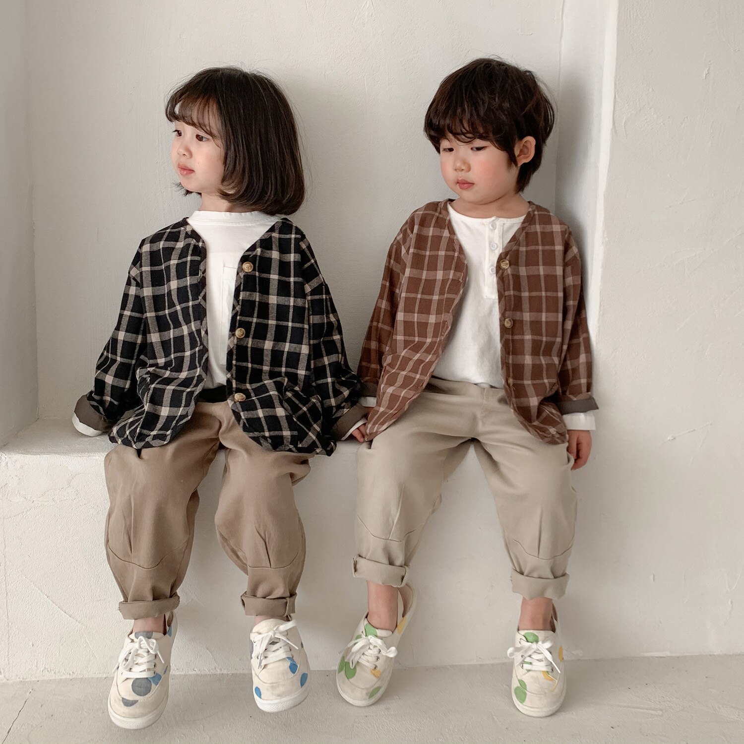 Frühling herbst freundlicher baumwolle leinen Plaid jacken jungen und mädchen Koreanischen stil verlieren beiläufige mäntel freundlicher mäntel