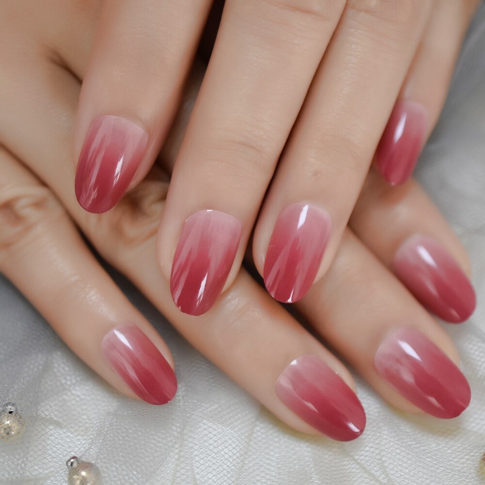 Summer Neon False Nails Ombre Lemon Yellow Oval Short Gradient Press On Fingernails Kit 24 with Glue Sticker: L5136