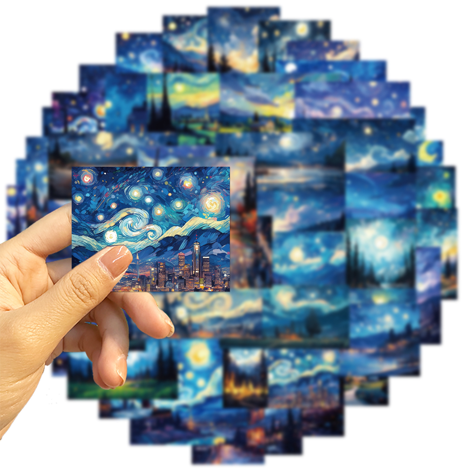 50Pcs Van Gogh Starry Night Artistic Small Stickers Vinyl Waterproof Aesthetics Sunflowers Oil Painting Stickers for Phone Case