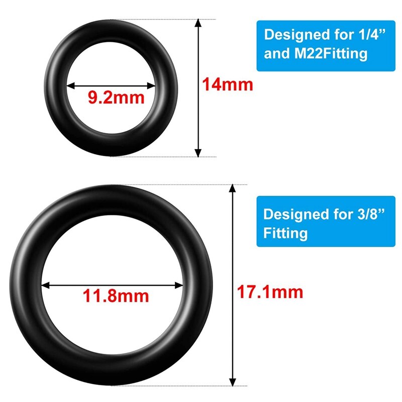 Power Pressure Washer Rubber O-Rings For 1/4inch, 3/8inch, M22 Quick Connect Coupler, 100 Pack