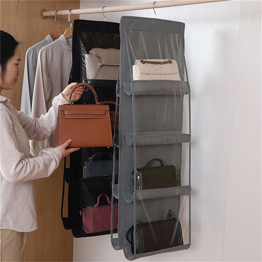 Organisateurs de placard suspendus pour sac à main ou sac à main, 6/8 grilles, cintre Transparent pour vêtements et soutien-gorge, rangement sur le mur, 1 pièce