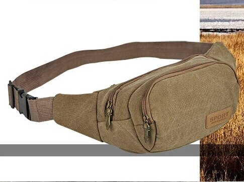 Vogue Star -Selling Multifunctionele Casual Canvas Taille Pack Organizer Tas Voor Mannen Taille Zakken LA106: Khaki
