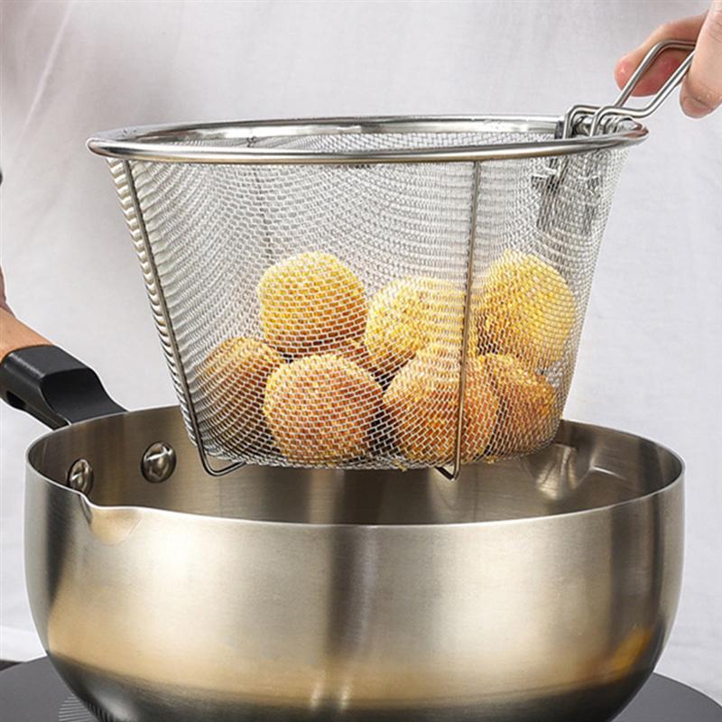 Stainless Steel Frying Basket Practical Folding Fried Basket Strainer Stainless Steel Frying Basket Collapsible Colander Fence