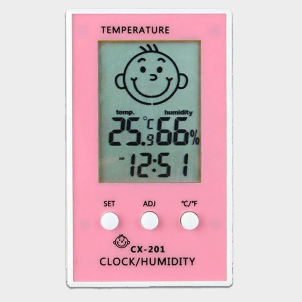 Hygrometer Thermometer Digital Clock Humidity Meter Indoor Outdoor Accurate Home LCD Display Baby Smile: Pink