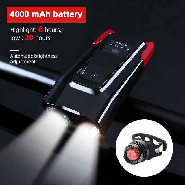 4000 mAh Wasserdichte Fahrrad Licht Mit Horn USB Aufladbare 800 Lumen LED Licht Für Fahrrad Radfahren Vorderseite Lampe Fahrrad Zubehör: 4000 rot Rückseite