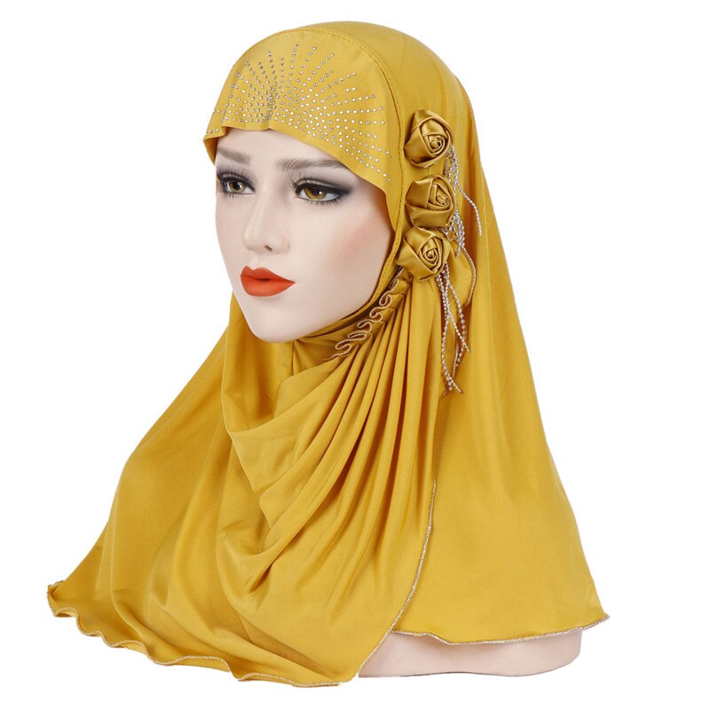 Malaysia muslim hijab tørklæde solid bomuld blomst diamant sjal kvinder tørklæde klar til at bære hijab musulman femme foulard: 6