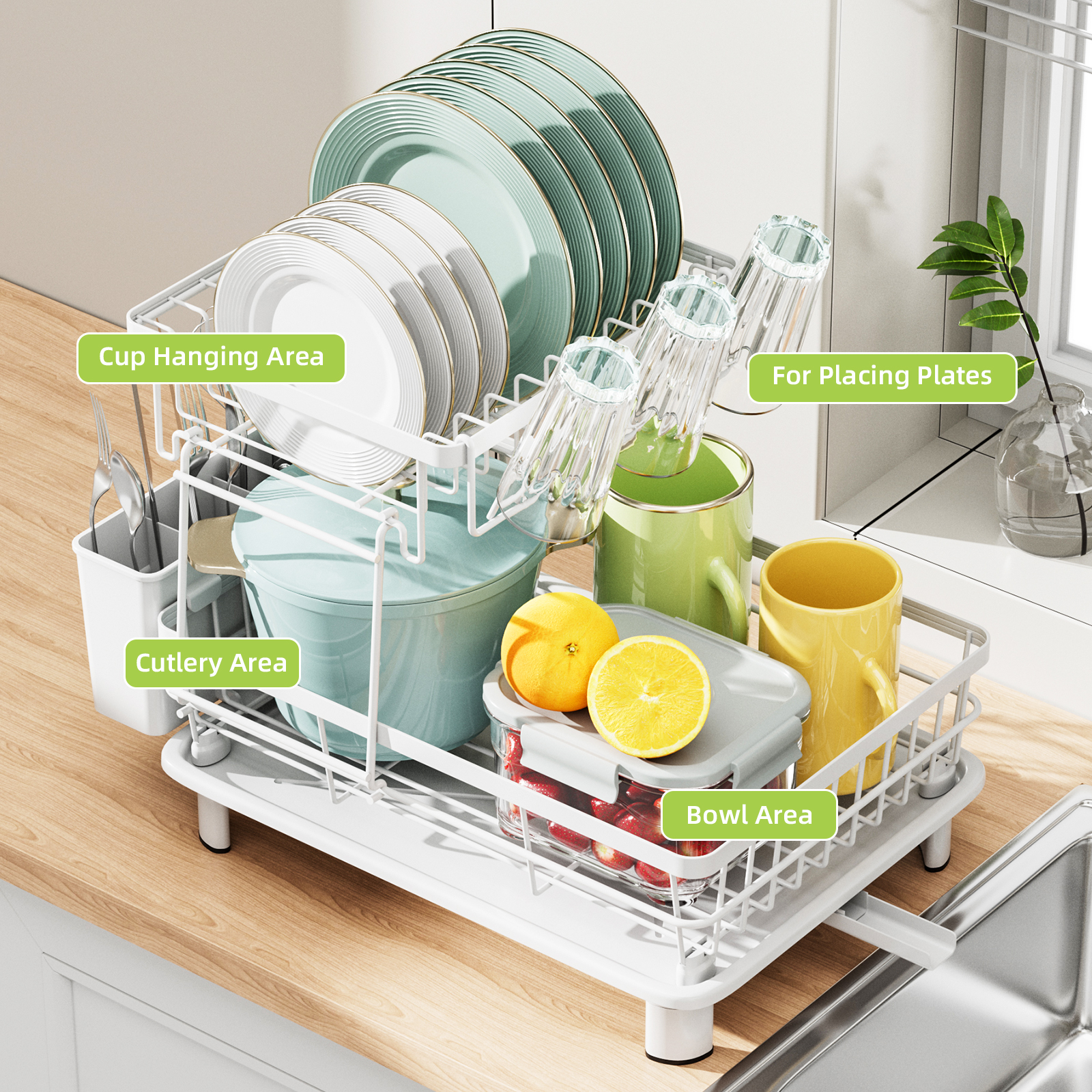 1 st Afdruiprek, Keuken Schotel Droogrek, Keuken Schotel Organisator Rek, 2tier Servies opbergrek