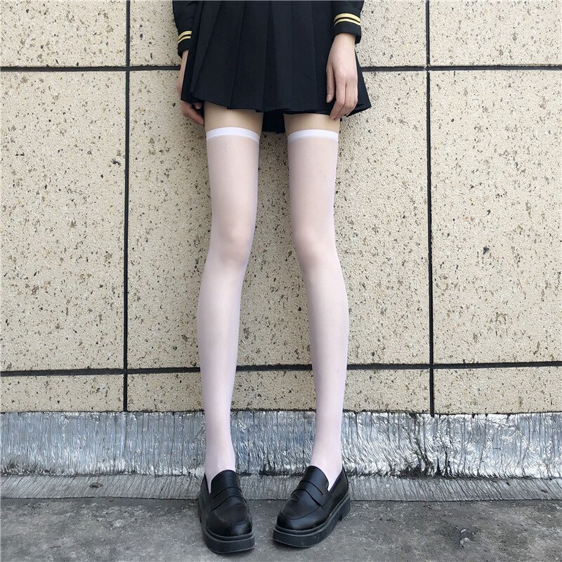 Super Dünne transparent Strumpfwaren Über Knie Socken frauen Sommer Strumpfwaren sexy JK Schwarz Oberschenkel Weiß Strumpfwaren: ss03502