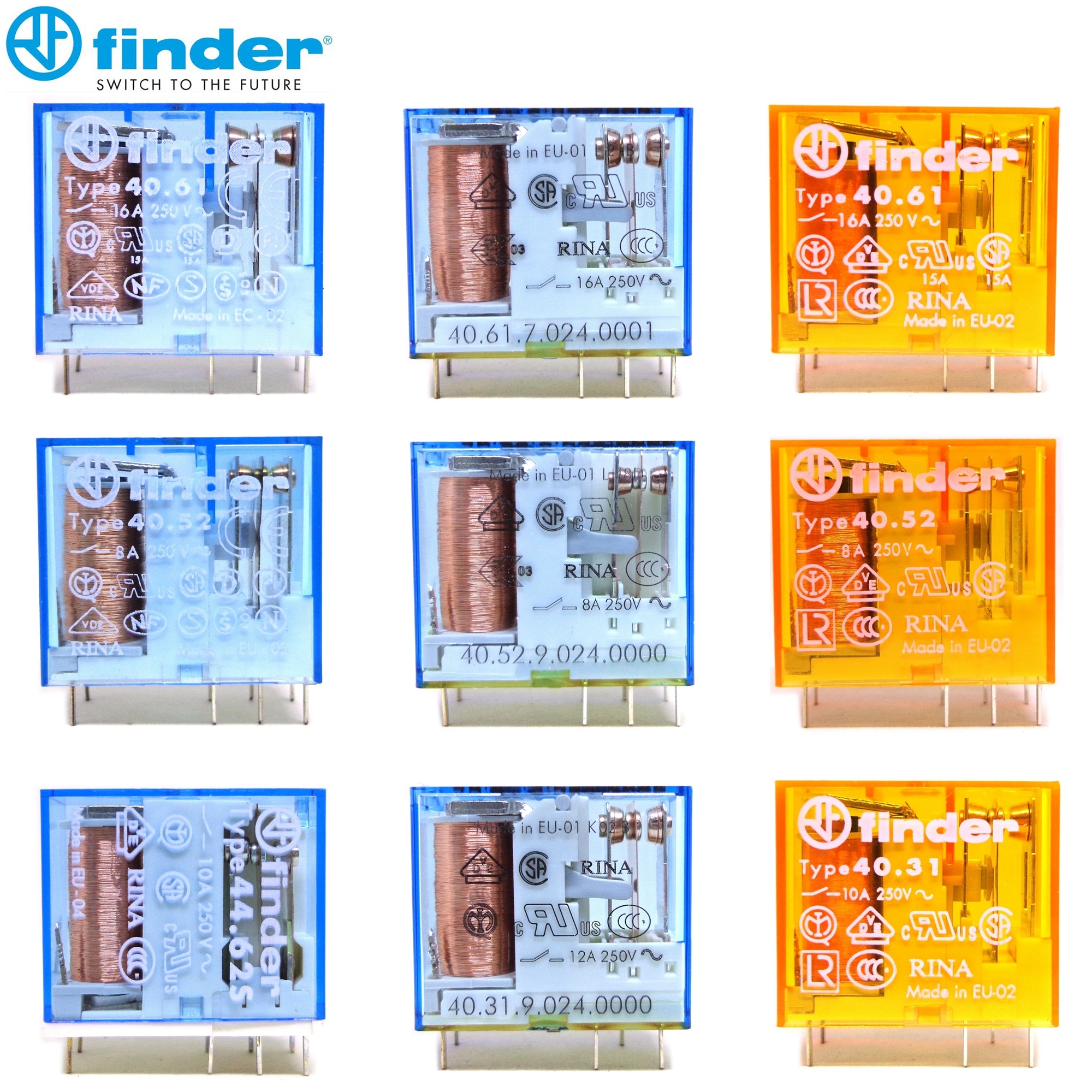 Finder relæ 40.52 / 40.61 / 40.31 12v 24v 230v 110v 48v ac  dc 8a 16a og original