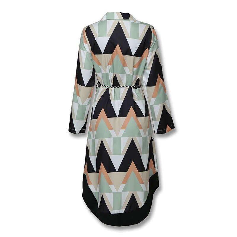 Robe chemise mi-longue à manches longues et col en v pour femme, ample, imprimée ondulée, pour les , printemps et été