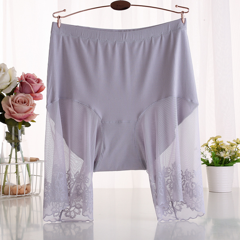 Plus Size Shorts Under Skirt Sexy Lace Anti Chafing Thigh Safety Shorts Ladies Pants Underwear Large Size Safety Pants Women: C Gray / XL