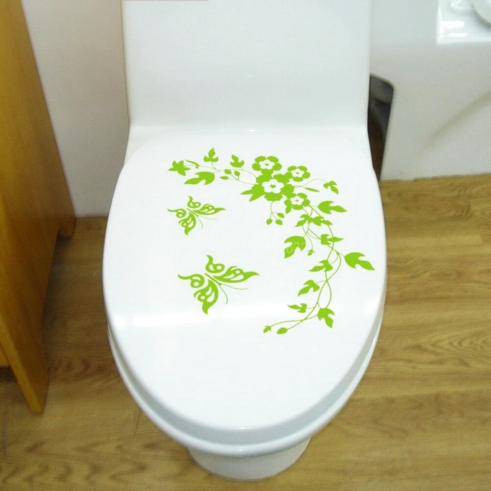 PVC amovible toilette couvercle autocollant papillon et fleur motif toilette siège couverture mur collage affiche autocollant: green