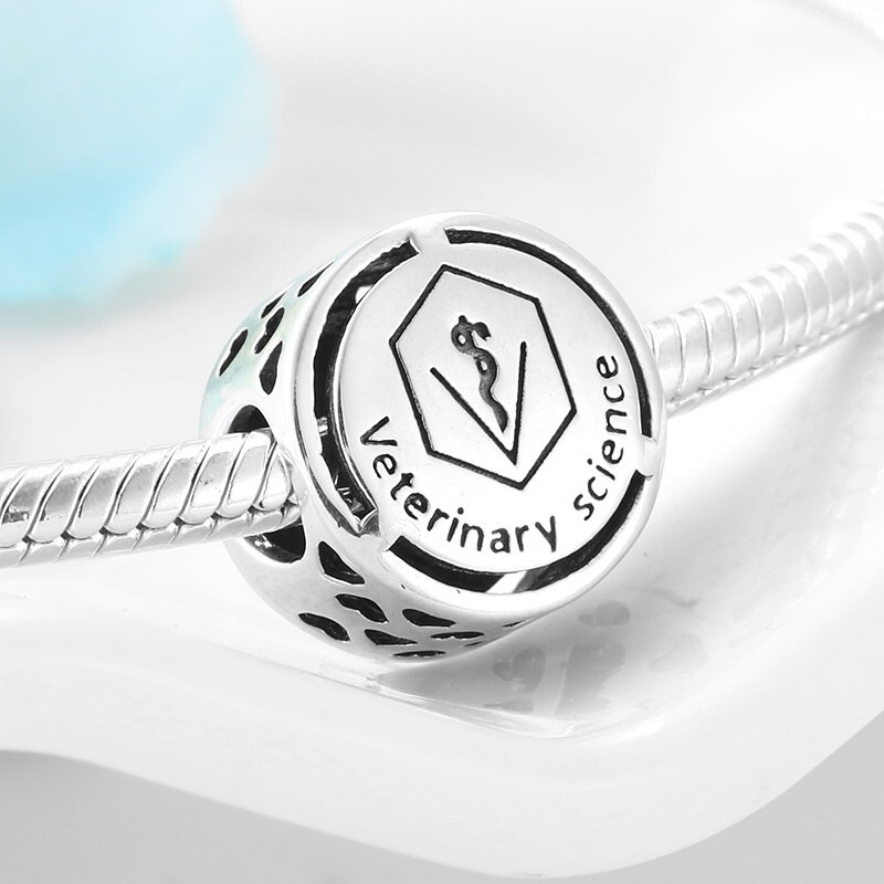 925 Sterling Silver profession charms Beads Fit Original European Charm Diy Bracelets necklace: Veterinary Science