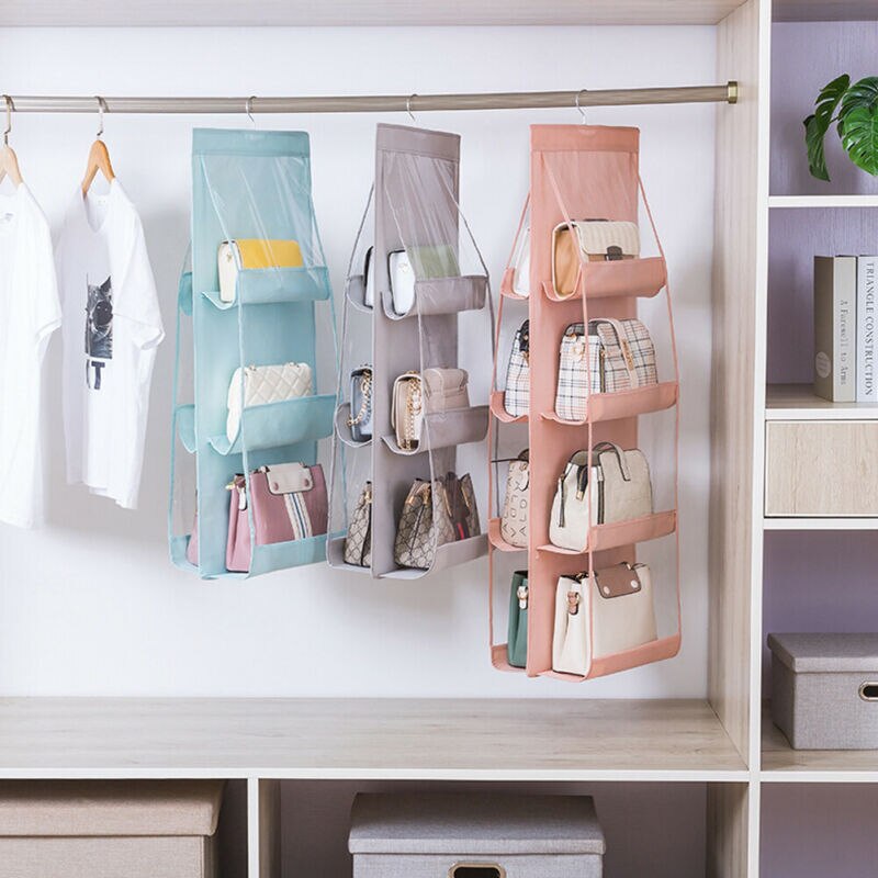6/8 Pockets Handbag Storage Organizer Anti-dust Cover Large Clear Bag Rack Hangers