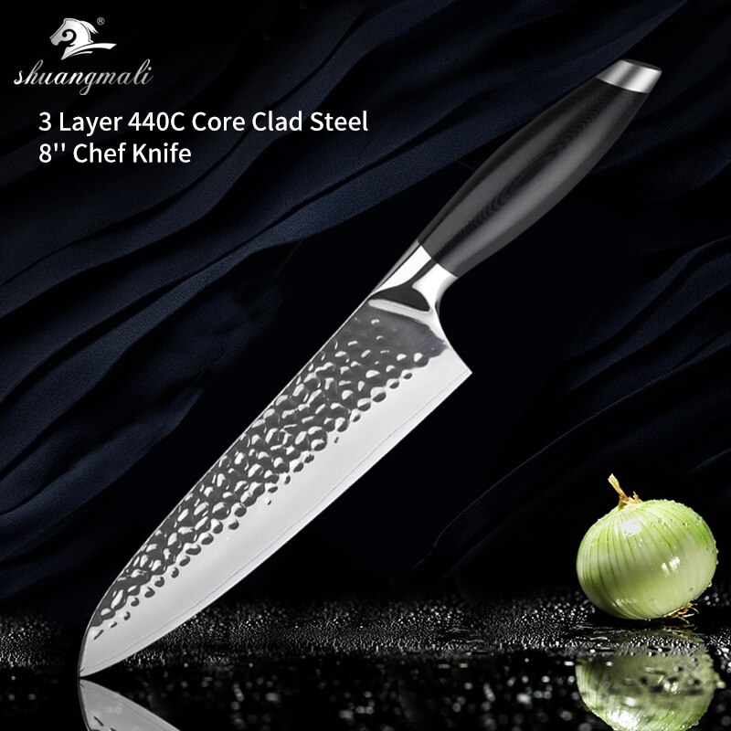 Utility Home Kitchen Knife Set 440C Forged Stainless Steel Chef Knives Set Slicing Paring Steak Chinese Cleaver Chef Knife Set: 8 Inch Chef Knife