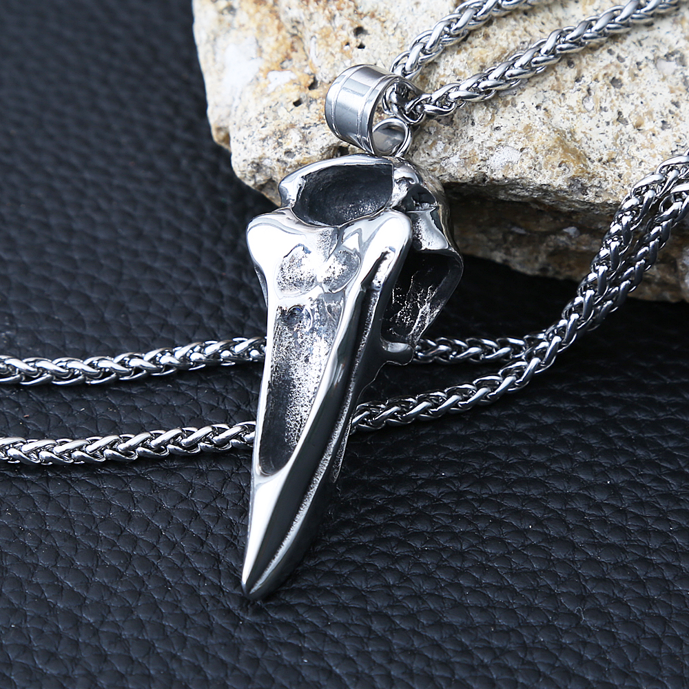 Collier crâne de corbeau gothique pour hommes, acier inoxydable, Viking Odin, pendentif crâne de corbeau, accessoires de anciens