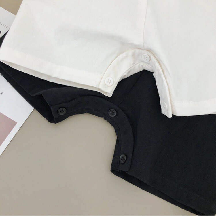 Kids Jongens Katoen Overalls Jumpsuit Voor Kinderen Zomer Dinosaurus Losse Patroon Korte Kleding Broek Ovralls Voor Peuter Zwart Wit