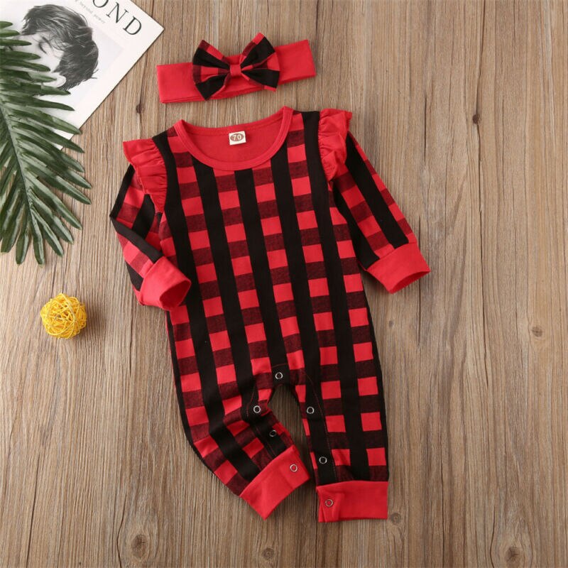 0-18M My 1st Christmas Baby Girl Clothes Newborn Infant Girl Boy Red Plaids Deer Romper Long Sleeve Jumpsuit Xmas Costumes