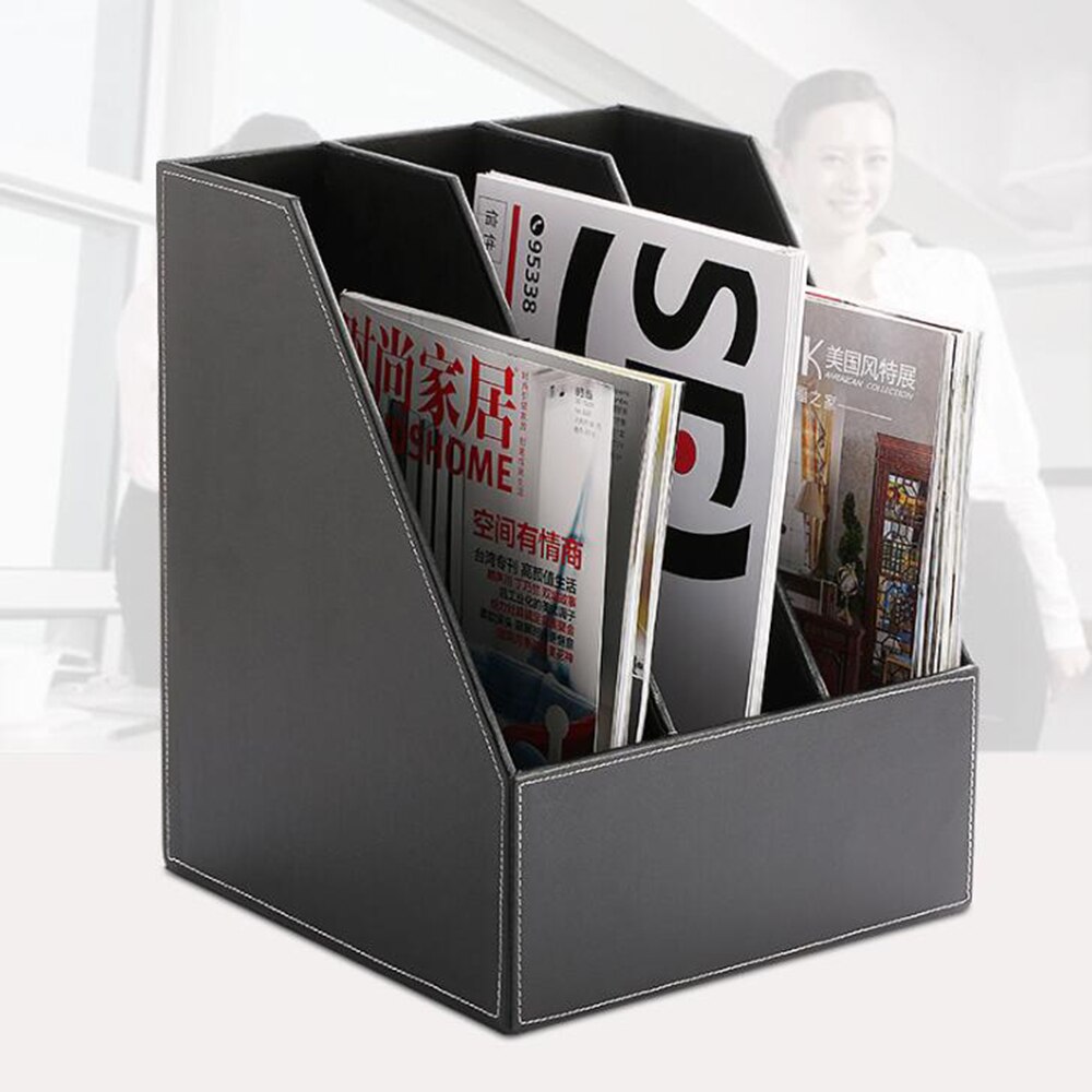 Executive Leather Vertical File Folder Holder Office Product Organizer Store Files Notepad Book Sturdy Cardboard Magazine Holder
