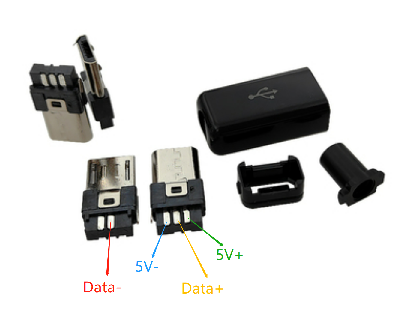 10 juegos de conectores macho Micro USB de 4 pines y 5 pines, enchufe negro y blanco, interfaz de línea OTG de datos, accesorios de cable de datos DIY: Verde militar