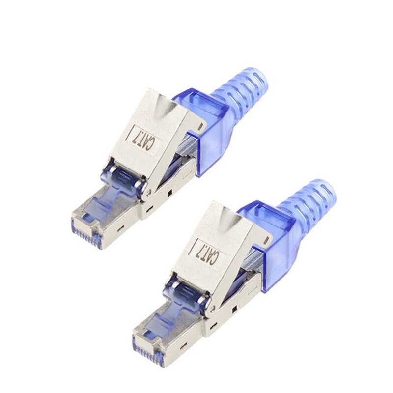 CAT7 RJ45 Connector Toolless Ethernet Plug Rj 45 Conector CAT 7 Zinc Alloy Metal Shielded 10G Network Modular Crystal Head Blue