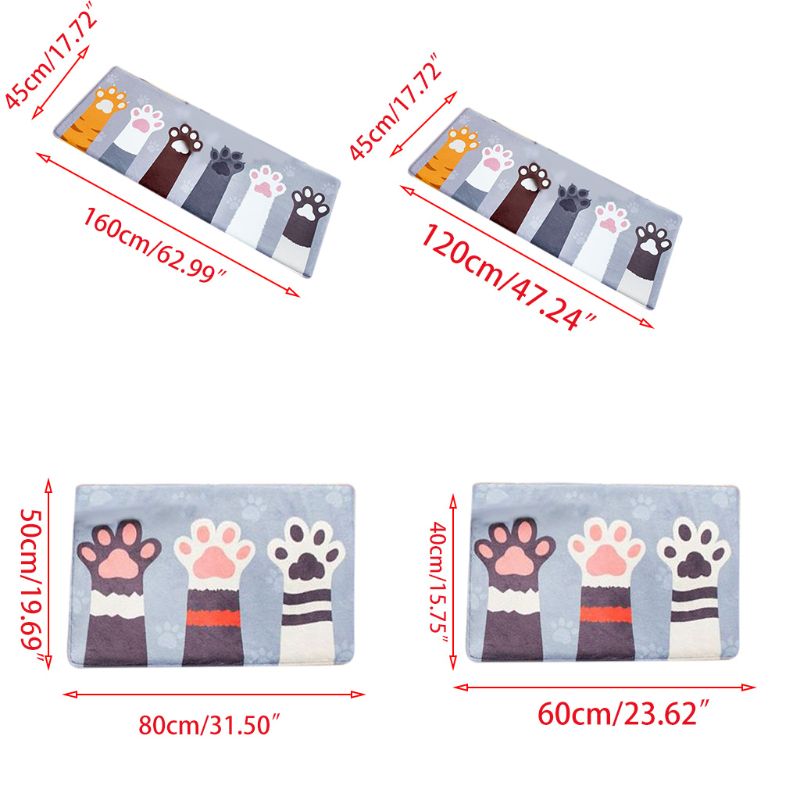 Rectangle Area Entrance Door Mat Cartoon Cat Paw Fish Print Non-Slip Sponge Floor Carpet Flannel Absorbent Bath Rug