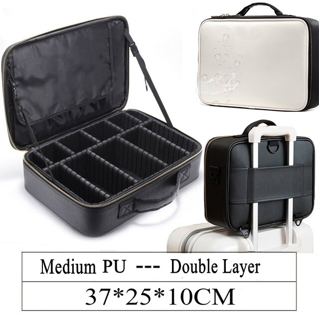 LHLYSGS PU Wasserdichte Kosmetische fallen Koffer Multi-stöckige Große Professionelle machen-hoch Tasche Frauen Schönheit Veranstalter Kosmetik Tasche: weiß M