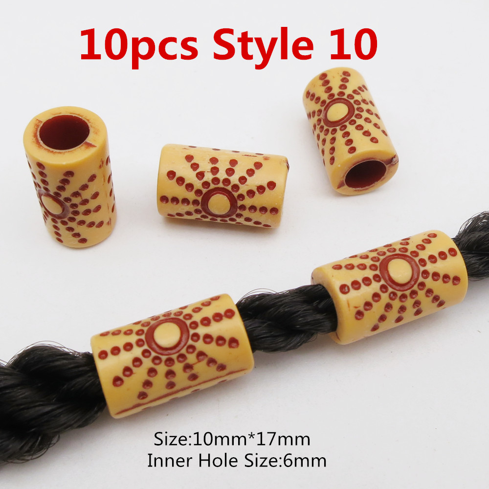 10 stk hår smykker flet ringe dekorationsvedhæng dreadlocks skæg perler ringe imiteret træ plastik perler tilbehør: 10 stk stil 10