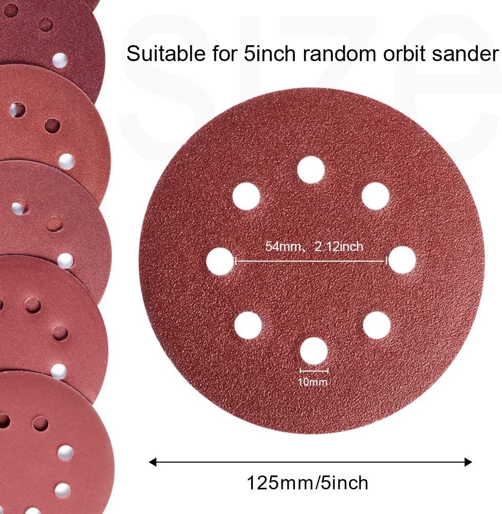 10 stk 5 tommer 125mm 8 huller krog og sløjfe selvklæbende slibeskiver sandpapir til tilfældig orbital slibemaskine 40 60 80 120 grits polish