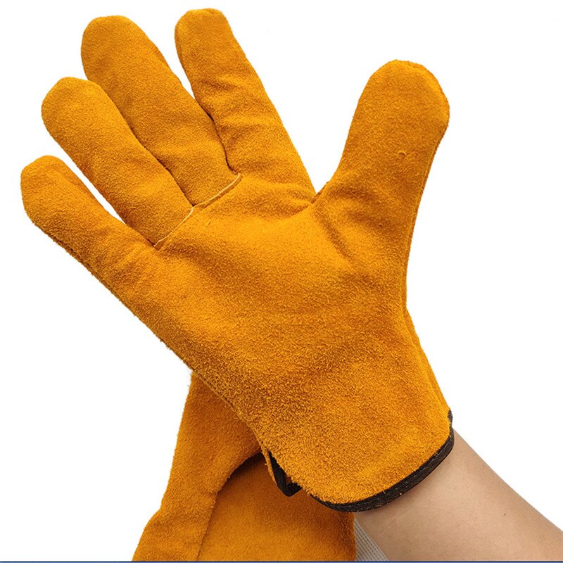 Top Grain Lederen Fleece Voering Naadloze Wijsvinger Lasser Handschoenen Dragen Antislip Warmte-isolatie Arbeid Beschermen Lassen Wanten: Yellow