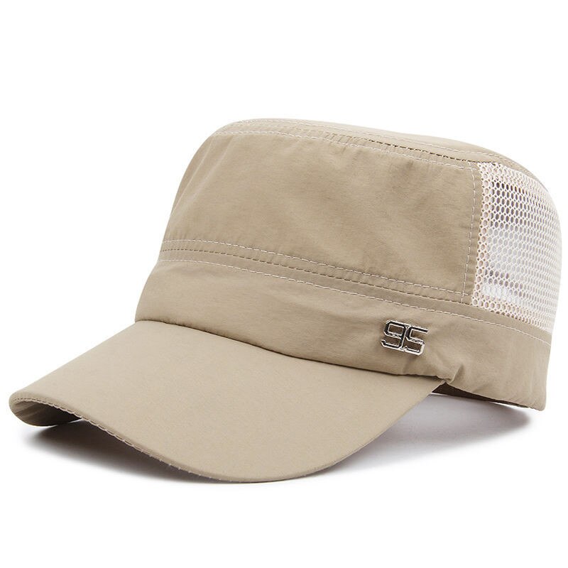 Mode Zomer Mannen Vrouwen Sneldrogende Platte Hoed Licht Zonnehoed Shading Netto Caps Verstelbare Zomer Ademend Mesh Baseball cap: Khaki