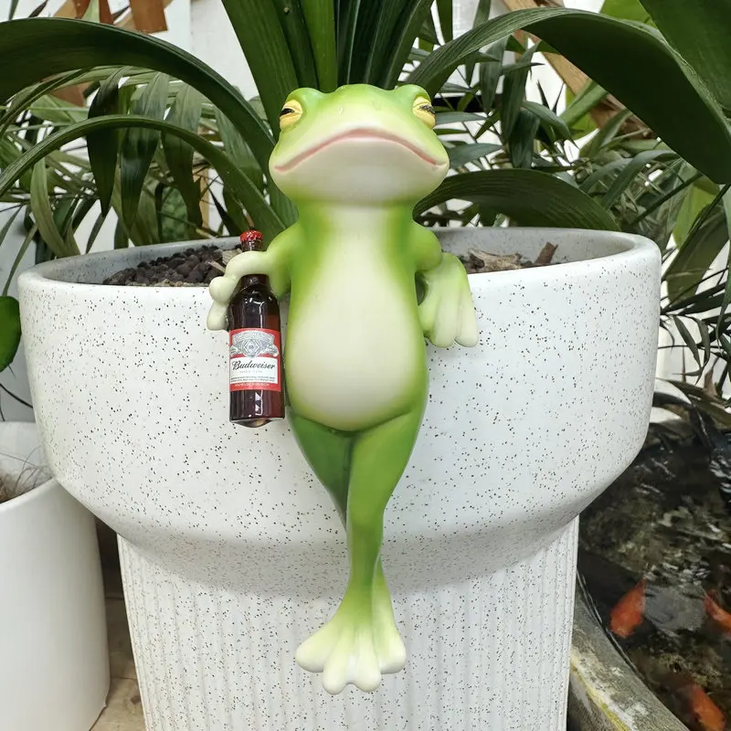 Cuenco de rana colgante con borde de maceta, colgante decorativo de cristal para pecera, colgante para patio al aire libre, adorno de resina animal de simulación